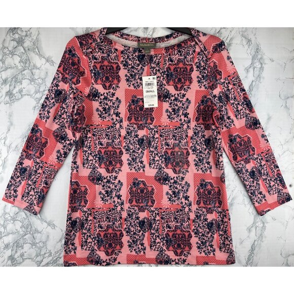 Style & Co. Womens Size Small Pima Cotton Tonal Red Floral Print Top - Picture 1 of 9